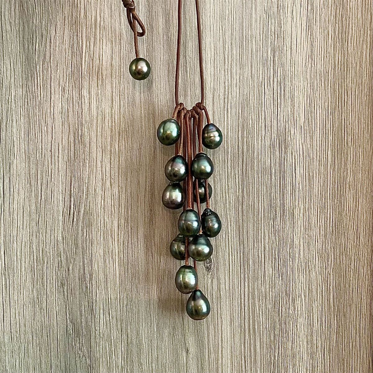 Wendy Mignot Waterfall Twelve Tahitian Pearl and Leather Necklace