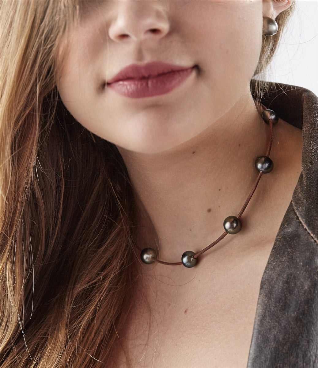 Wendy Mignot Tahitian Pearl and Leather Illusion Necklace