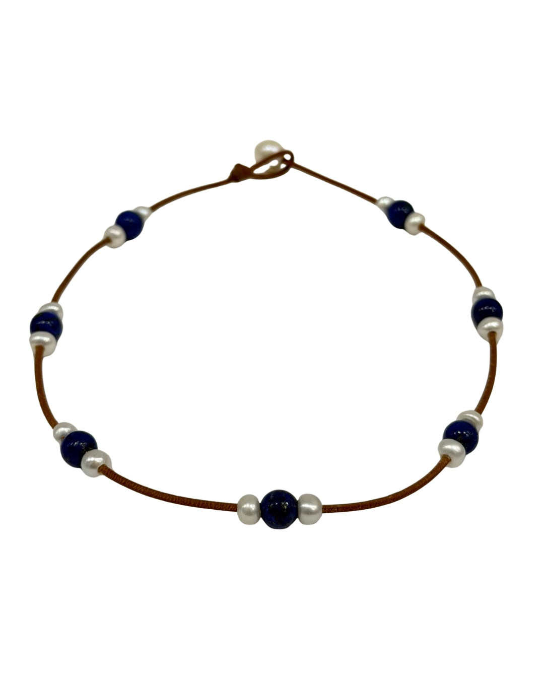 Triple Illusion Freshwater Pearl and Lapis Gem Necklace