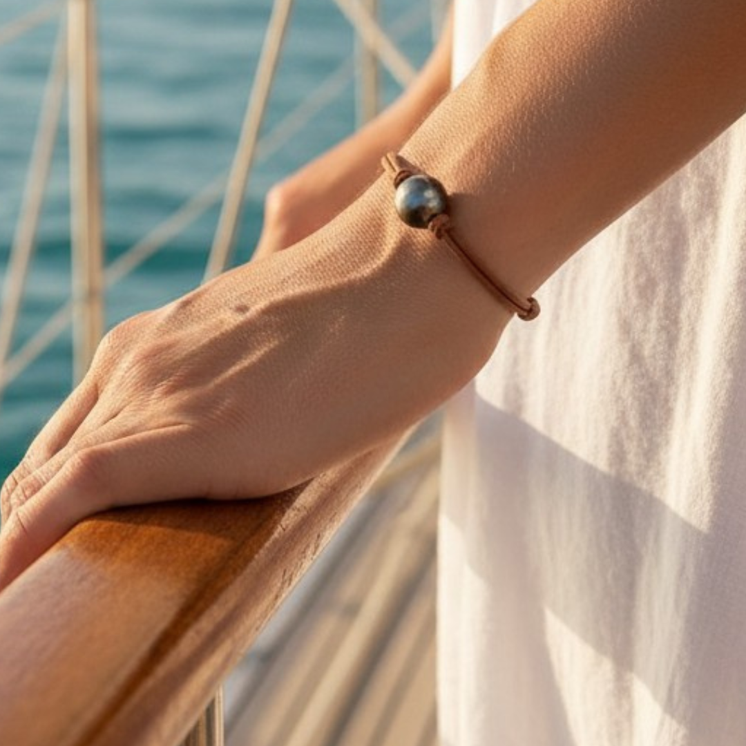 Wendy Mignot Bora Bora Single Tahitian Pearl and Leather Bracelet