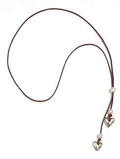 Heart & Soul Freshwater Pearl and Silver Heart Slider Adjustable  Necklace