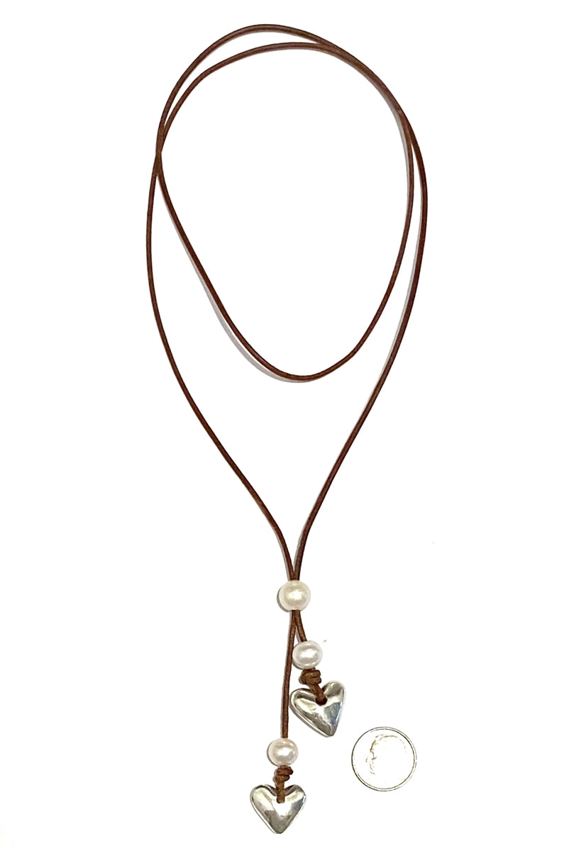Heart & Soul Freshwater Pearl and Silver Heart Slider Adjustable  Necklace