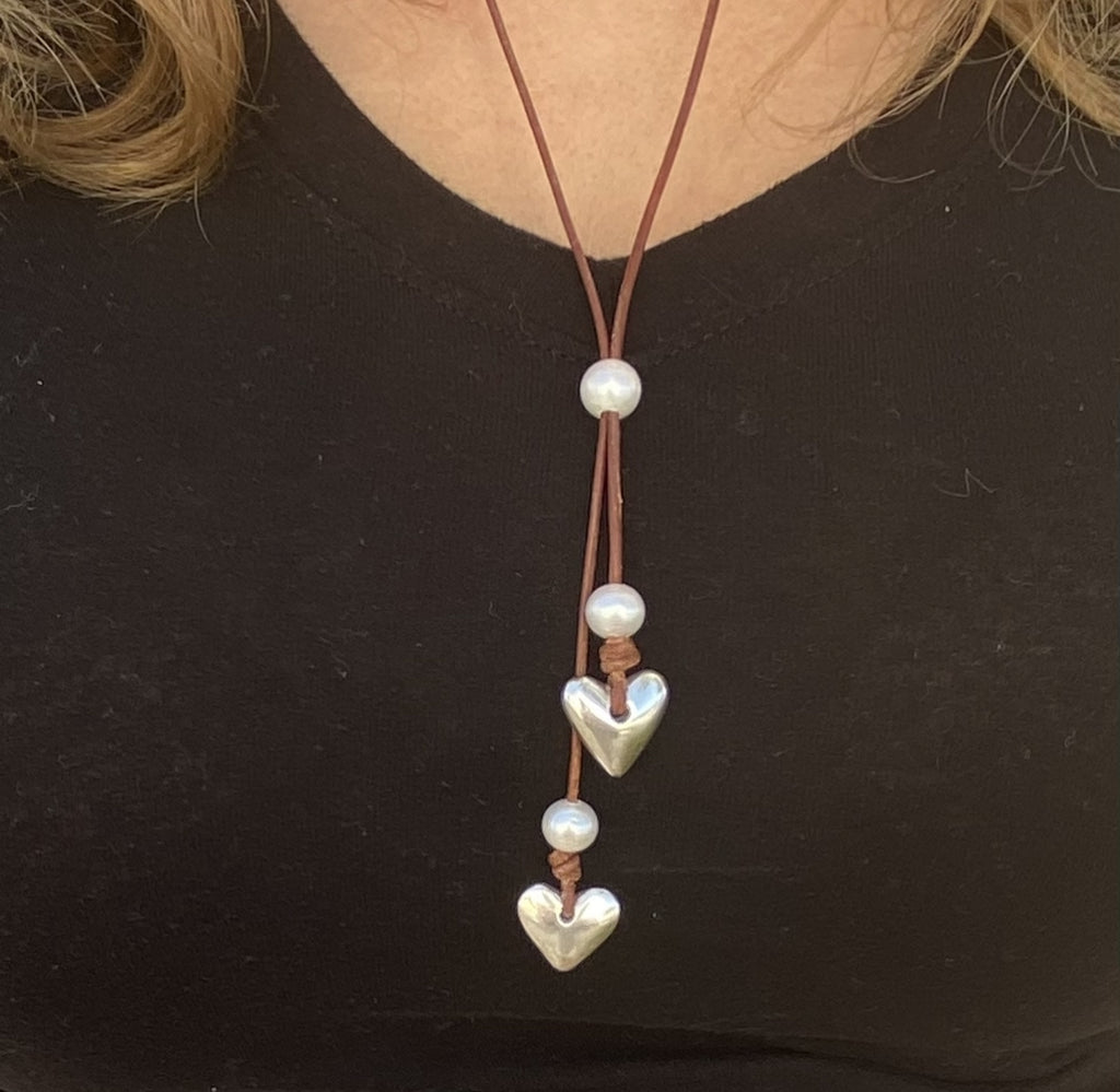 Heart & Soul Freshwater Pearl and Silver Heart Slider Adjustable  Necklace