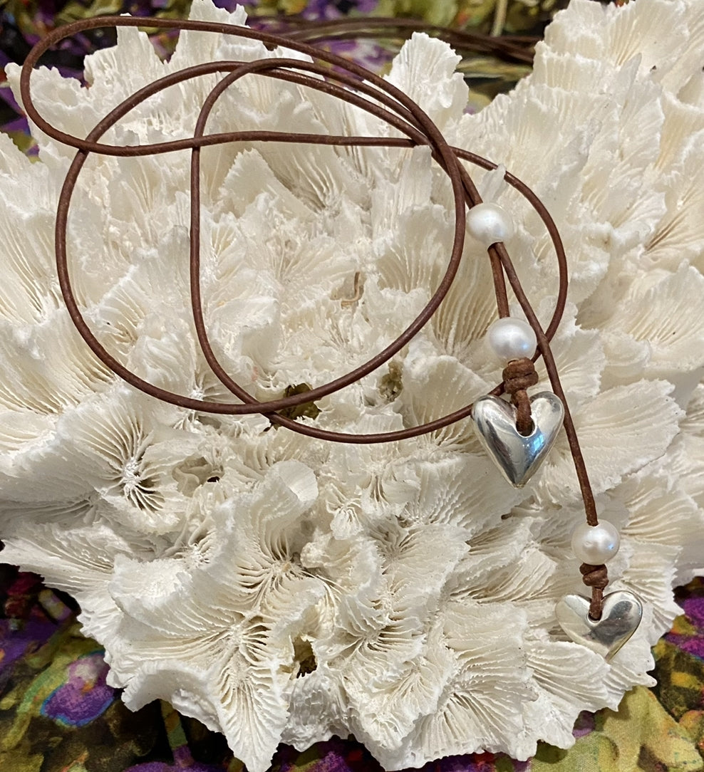 Heart & Soul Freshwater Pearl and Silver Heart Slider Adjustable  Necklace