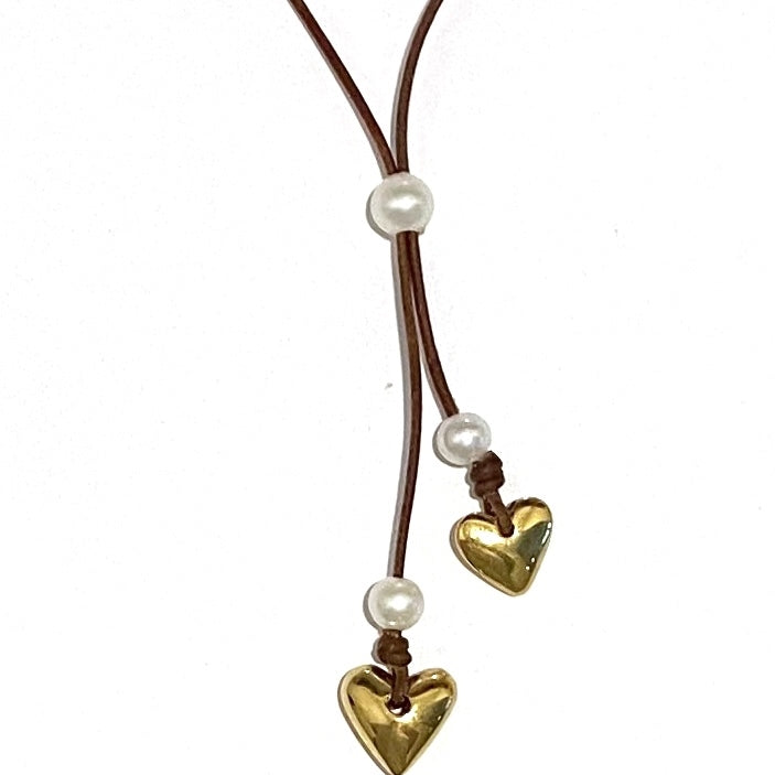 Heart & Soul Freshwater Pearl and Gold Heart Slider Adjustable  Necklace by Wendy Mignot