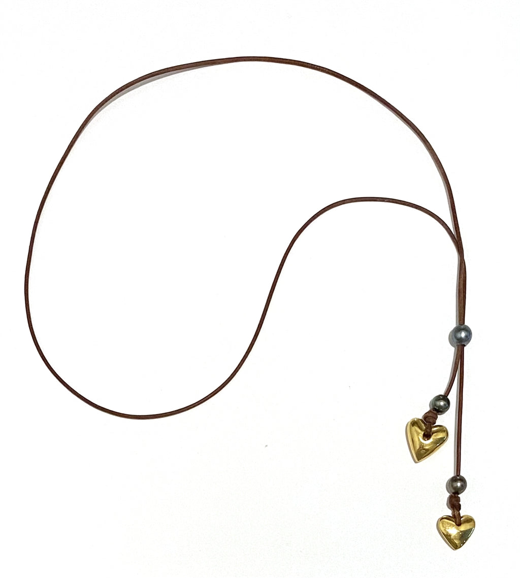Heart & Soul Tahitian Pearl and Gold Heart Slider Adjustable  Necklace