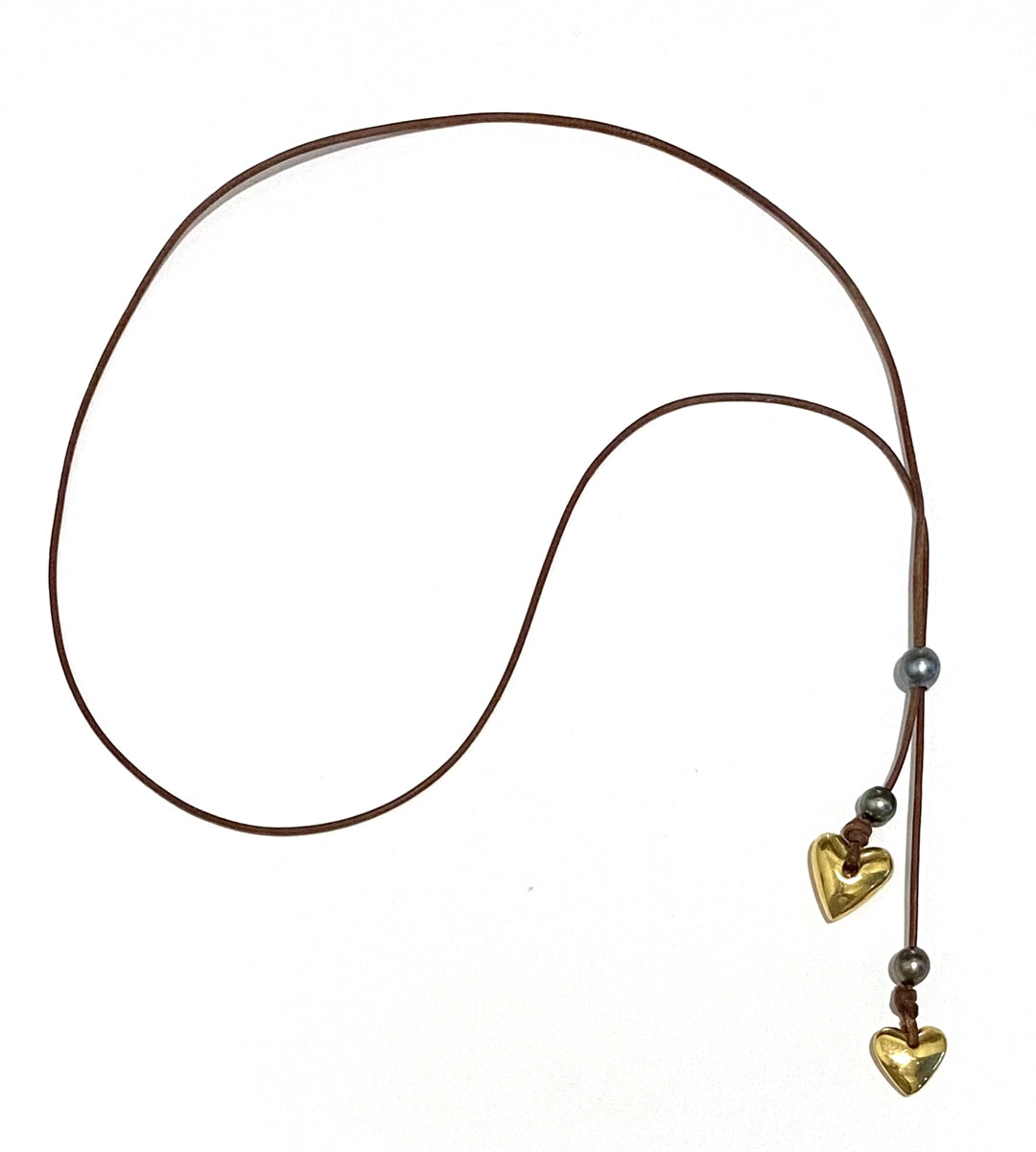 Heart & Soul Tahitian Pearl and Gold Heart Slider Adjustable  Necklace