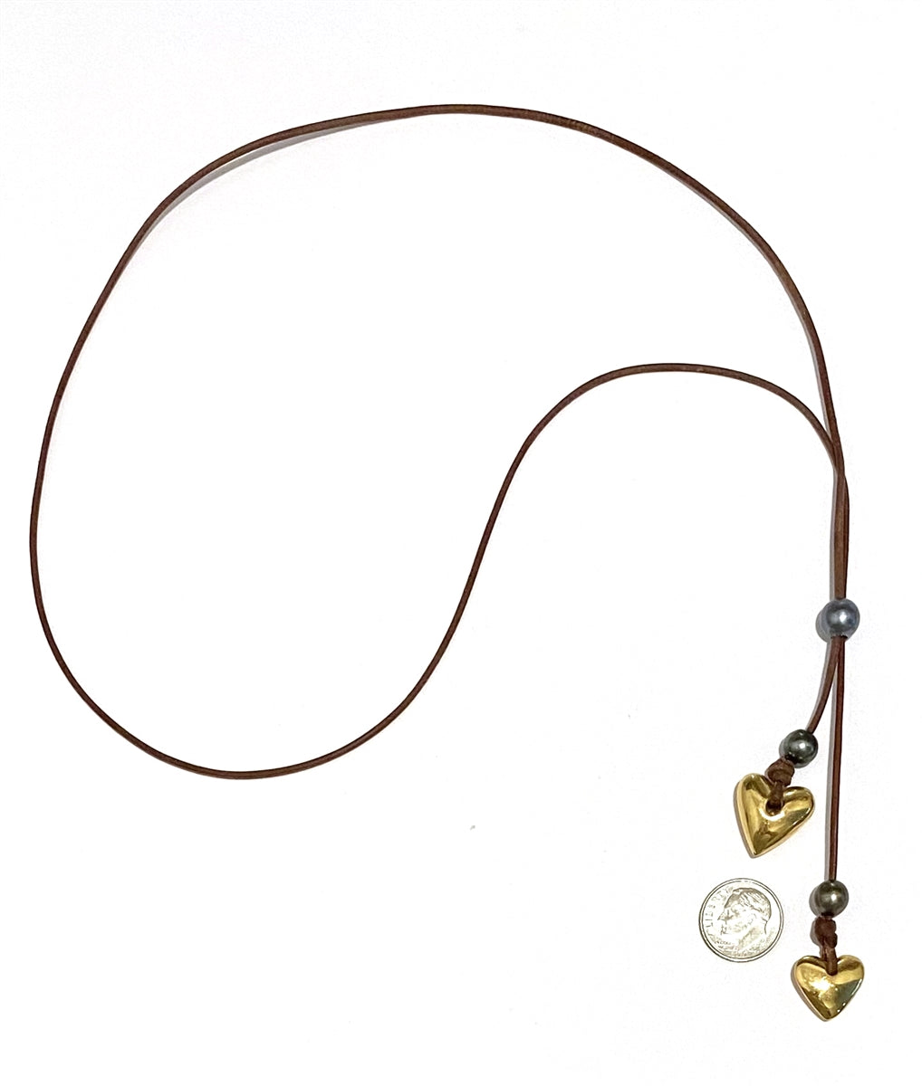 Heart & Soul Tahitian Pearl and Gold Heart Slider Adjustable  Necklace