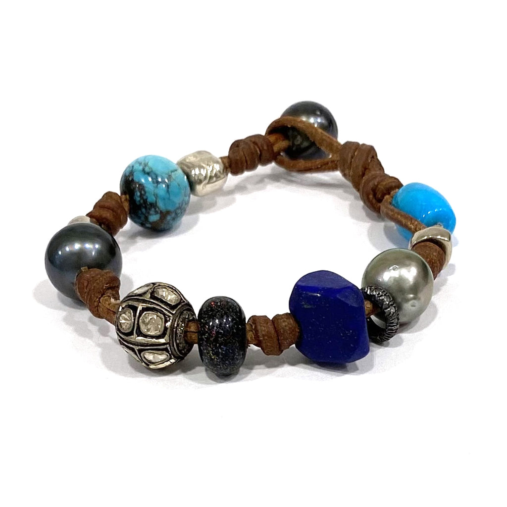 photo of Wendy Mignot Pearl and Leather Precious Stones Gypsy Bracelet 9