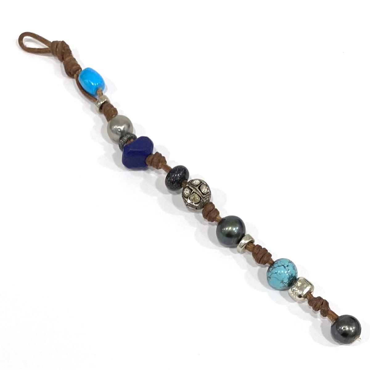 Wendy Mignot Pearl and Leather Precious Stones Gypsy Bracelet 9