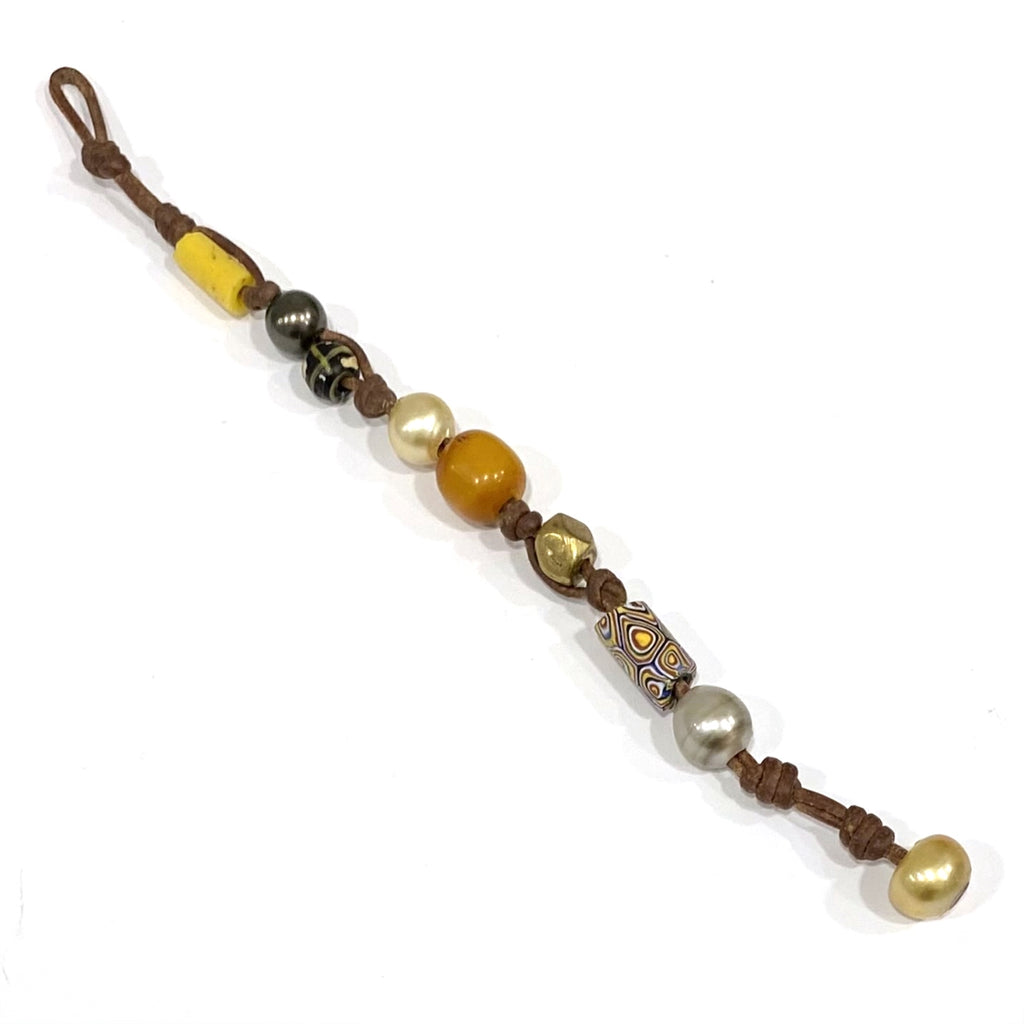 Wendy Mignot Pearl and Leather Precious Stones Gypsy Bracelet 6