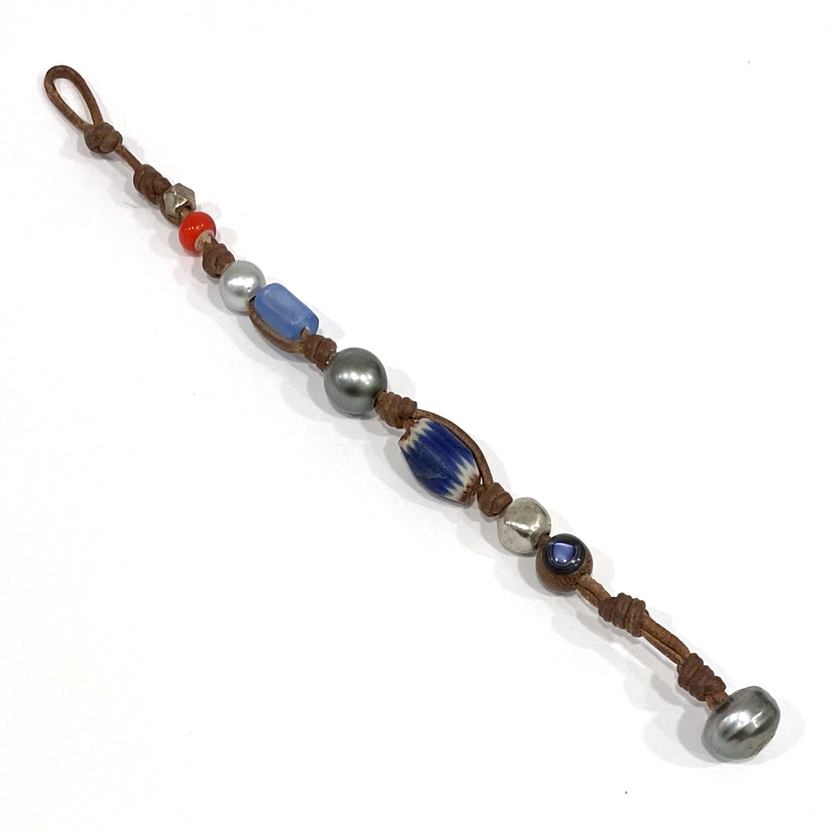Wendy Mignot Pearl and Leather Precious Stones Gypsy Bracelet 12