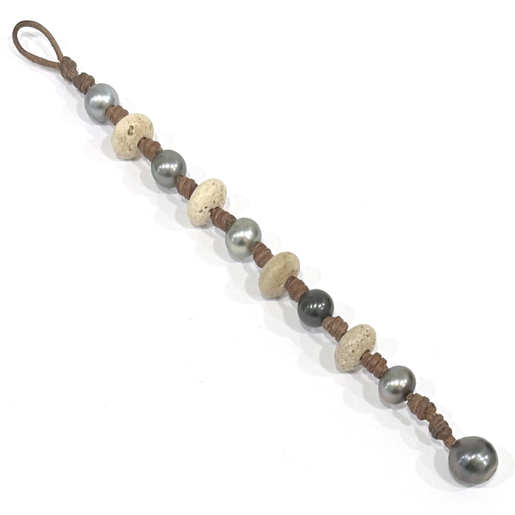 Wendy Mignot Italian Coral and Tahitian Pearl and Leather All Around Bracelet