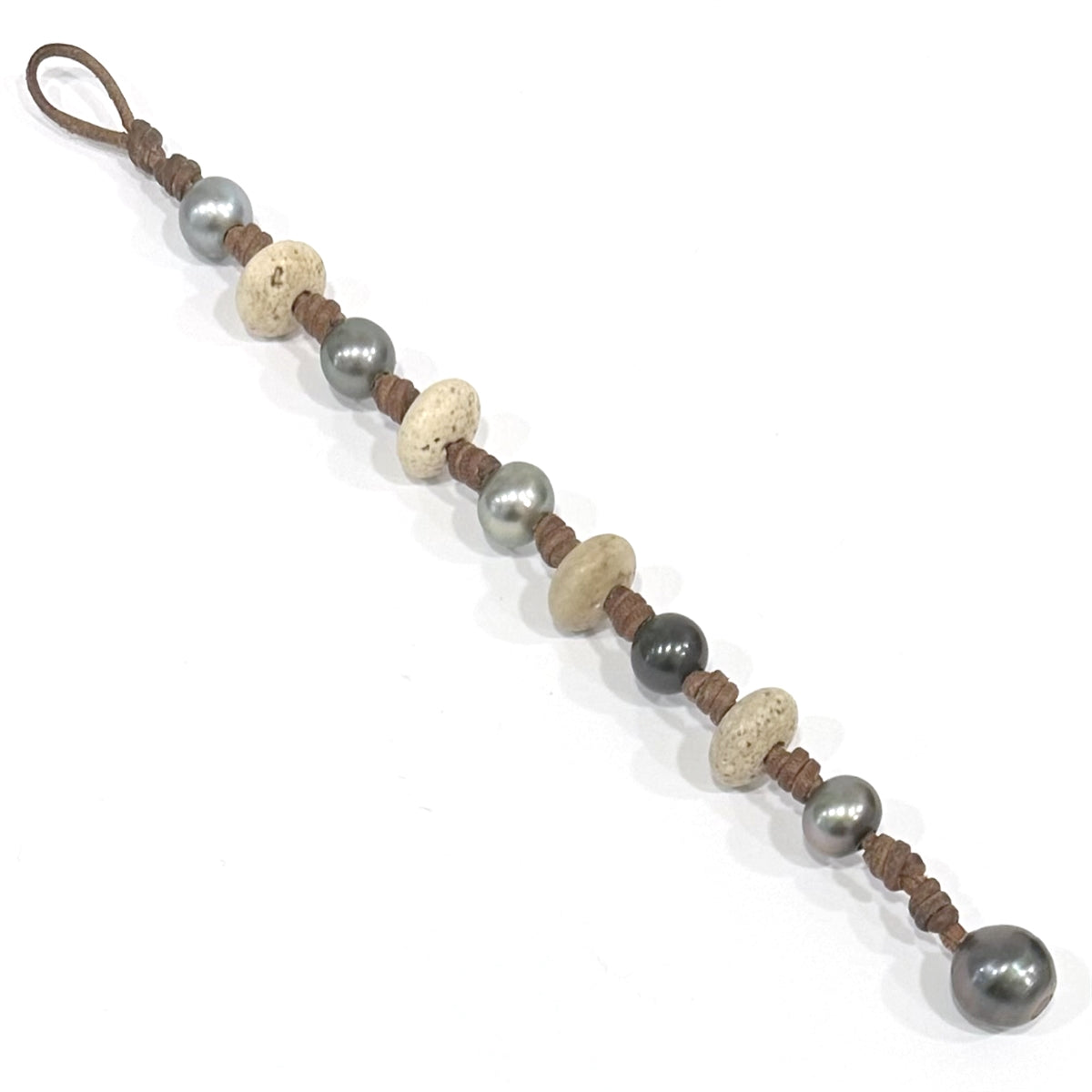Wendy Mignot Italian Coral and Tahitian Pearl and Leather All Around Bracelet