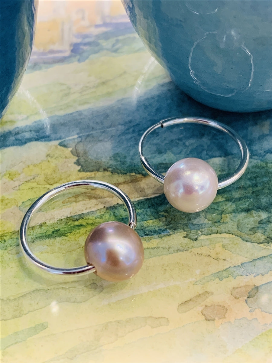 Cannes Rose Pearl Endless Hoop Earrings, Pink/Blush