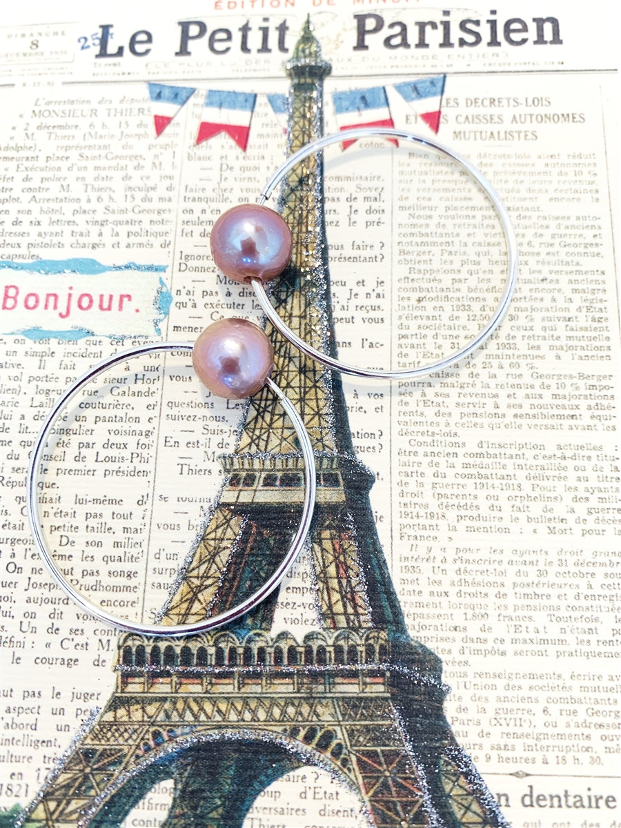 Wendy Mignot Monaco Rose Pearl Endless Hoop Silver Earrings Pink/Blush