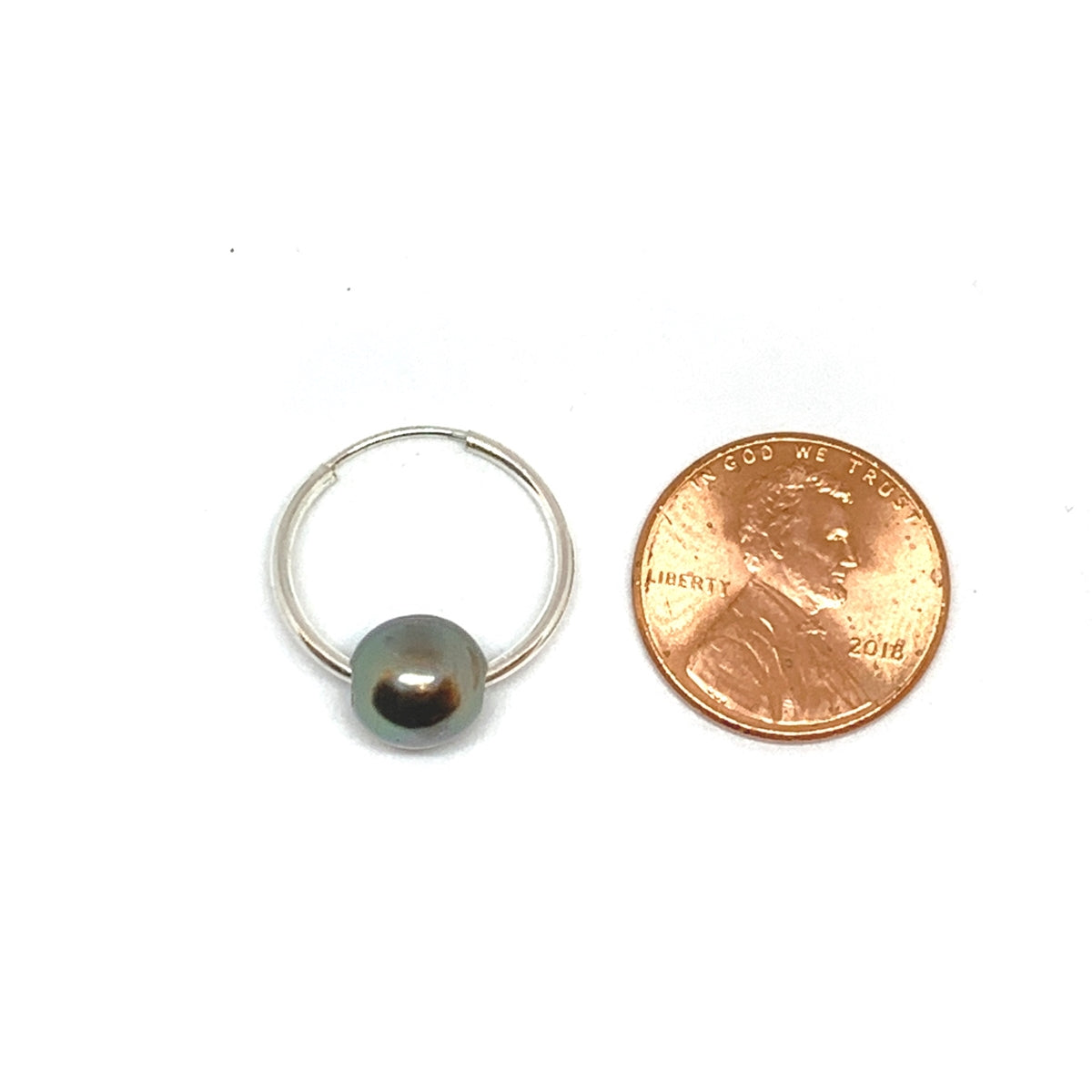 Wendy Mignot Cannes Noir Tahitian Pearl Endless Hoop Silver Earrings