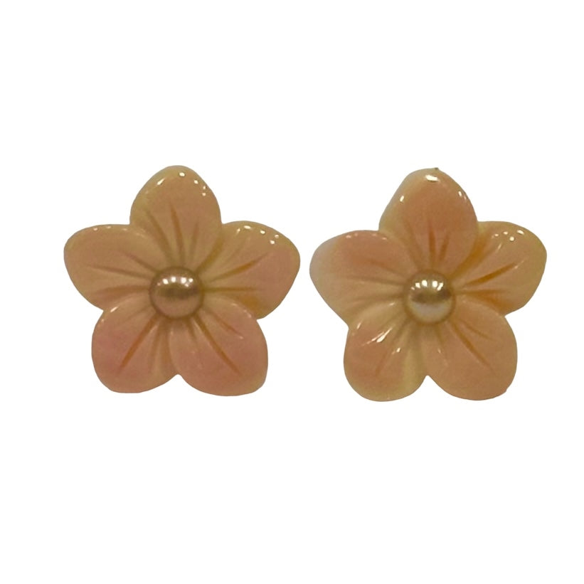 Hibiscus Flower Conch Shell Pearl Stud Earrings
