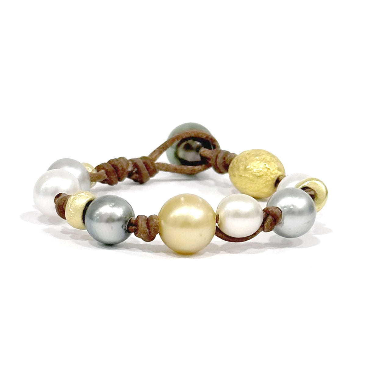 Wendy Mignot Golden Gypsy South Sea Pearl and Tahitian Pearl and Leather Bracelet 2