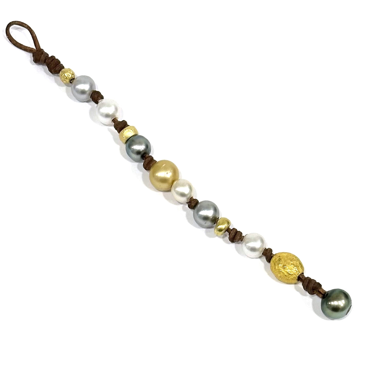Wendy Mignot Golden Gypsy South Sea Pearl and Tahitian Pearl and Leather Bracelet 2