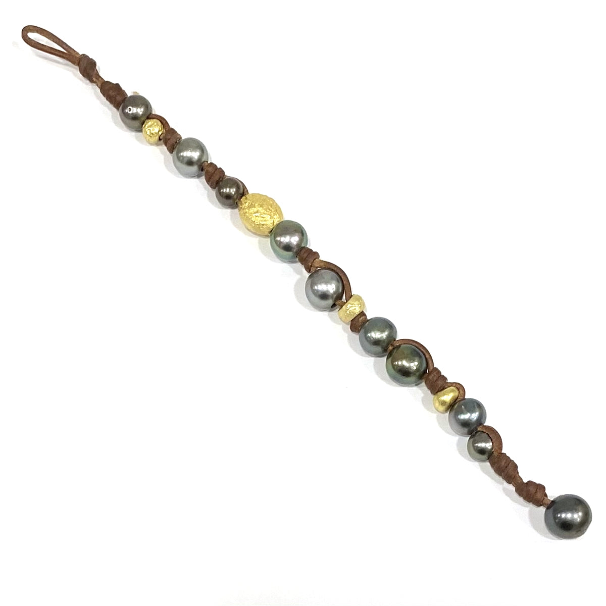 Wendy Mignot Golden Gypsy South Sea Pearl and Tahitian Pearl and Leather Bracelet 5