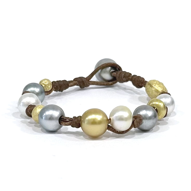 Wendy Mignot Golden Gypsy South Sea Pearl and Tahitian Pearl and Leather Bracelet 6