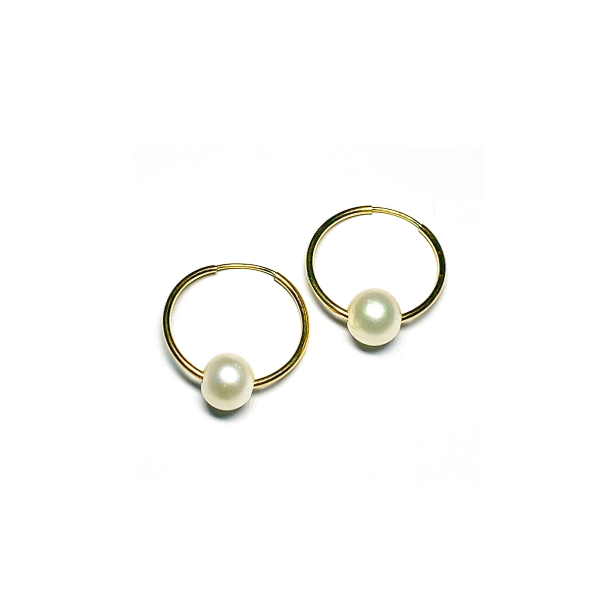 Naples Pearl Endless Hoop Earrings Gold-Filled, White by Designer Wendy Mignot
