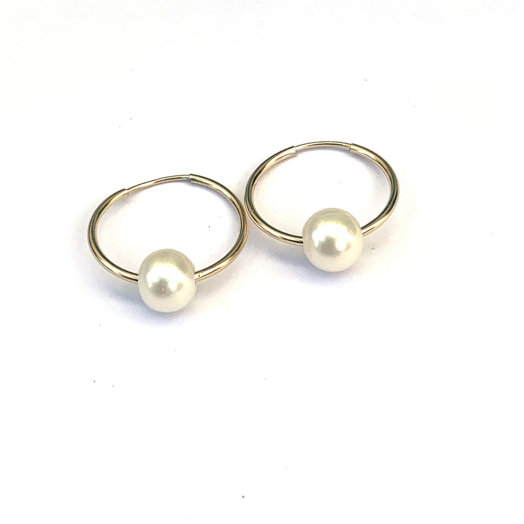 Naples Pearl Endless Hoop Earrings Gold-Filled, White