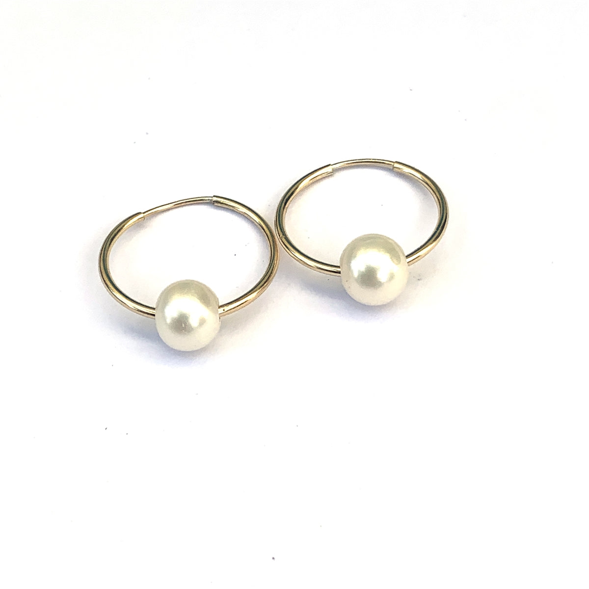 Naples Pearl Endless Hoop Earrings Gold-Filled, White