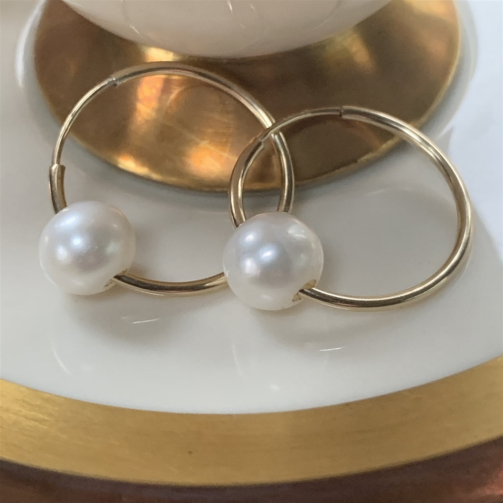 Naples Pearl Endless Hoop Earrings Gold-Filled, White