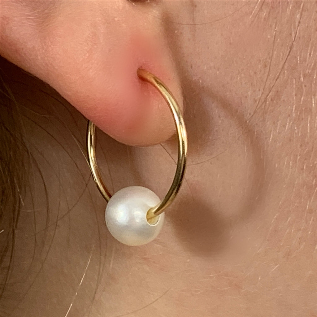 Naples Pearl Endless Hoop Earrings Gold-Filled, White