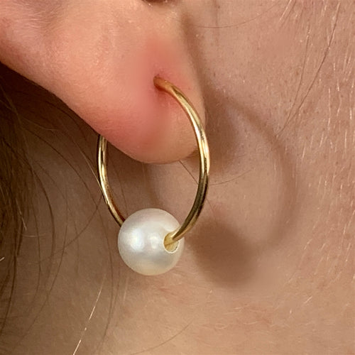Naples Pearl Endless Hoop Earrings Gold-Filled, White