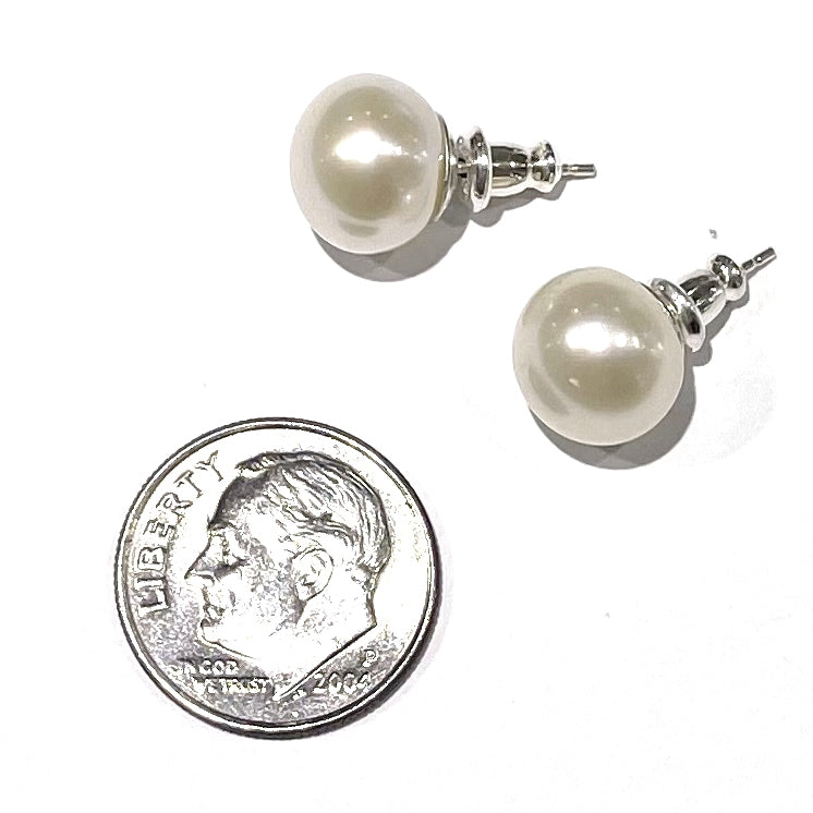 Eloise Button Pearl Stud Earrings 10mm White