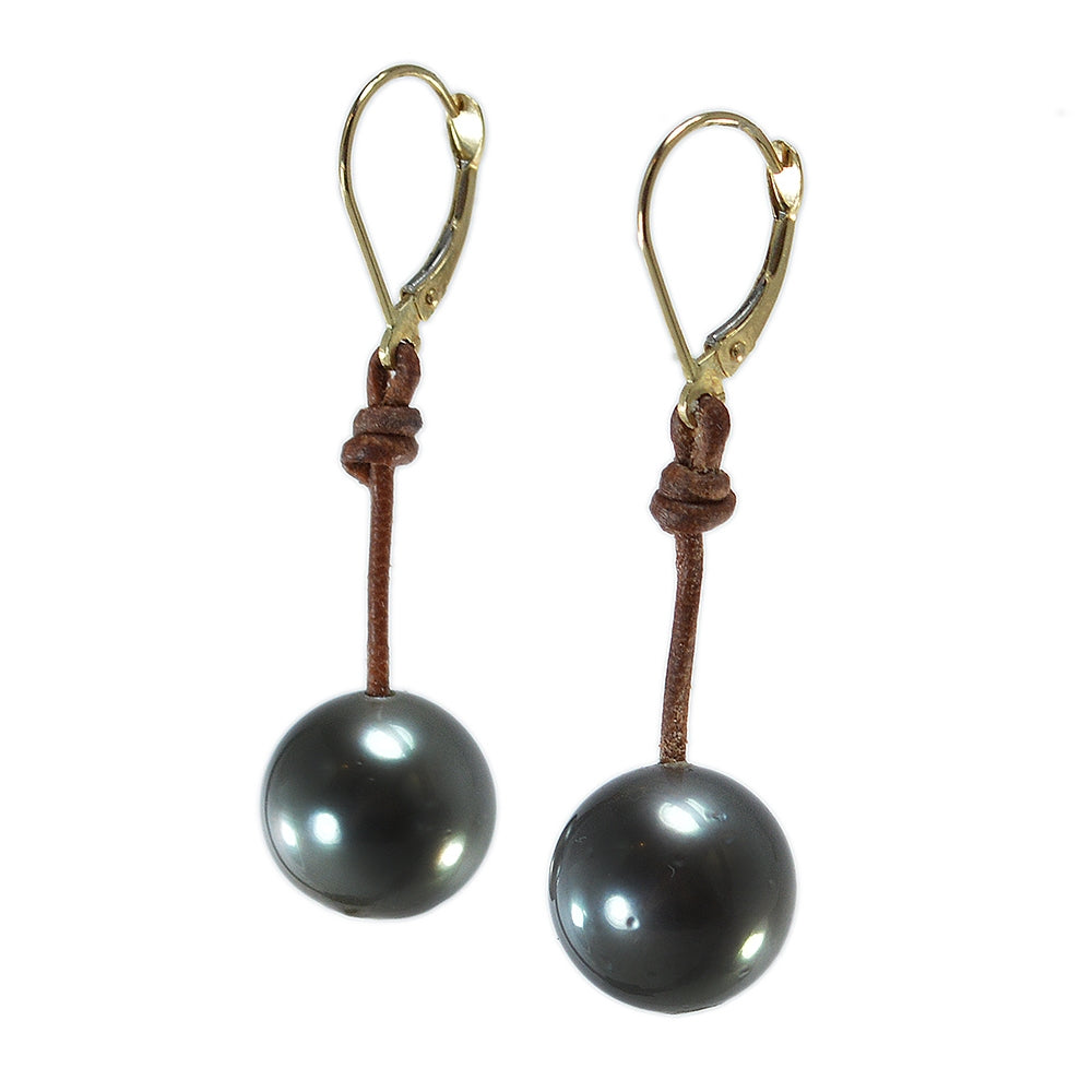 photo of Wendy Mignot Bora Bora Single Tahitian Pearl and Leather Earrings I