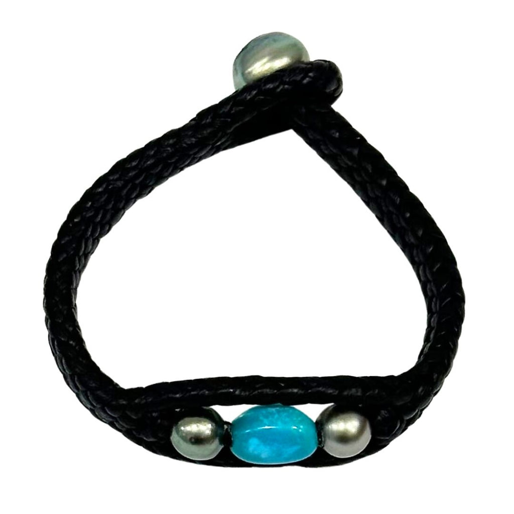 Wendy Mignot Laredo Trio Turquoise and Tahitian Pearl and Leather Braided Bracelet