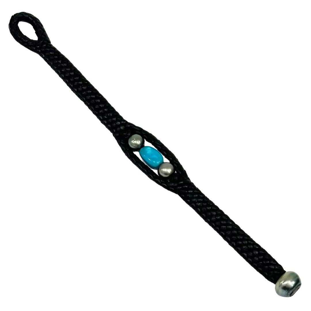 Wendy Mignot Laredo Trio Turquoise and Tahitian Pearl and Leather Braided Bracelet