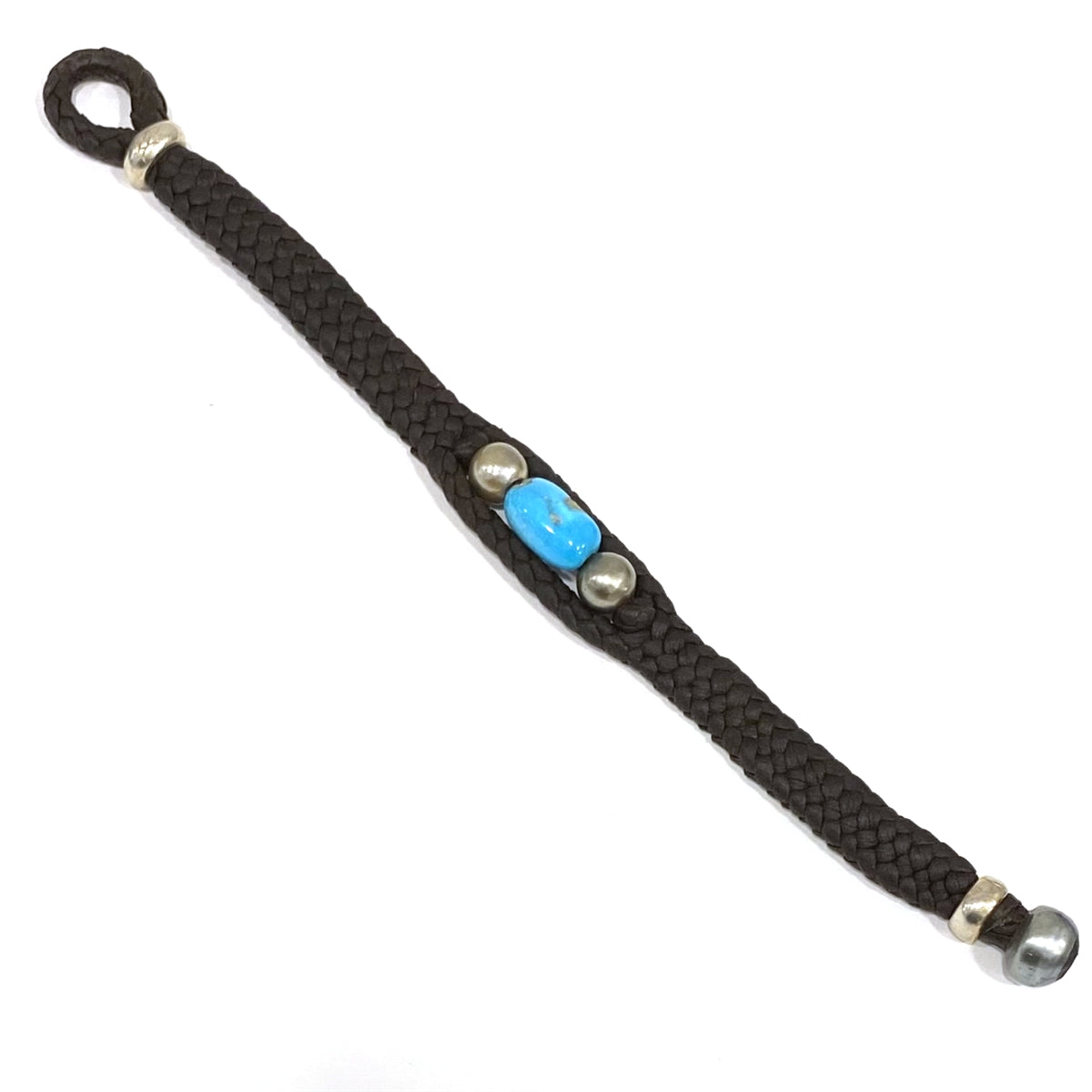 Wendy Mignot Laredo Trio Turquoise and Tahitian Pearl and Leather Braided Bracelet with Silver Accents 4