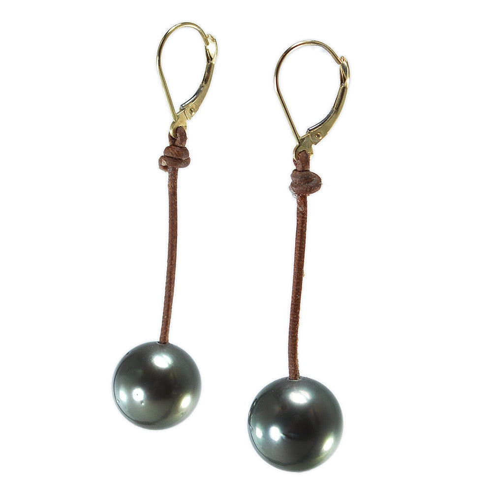 Fine Pearls and Leather Jewelry by Designer Wendy Mignot Bora Bora Single Tahitian Earrings II