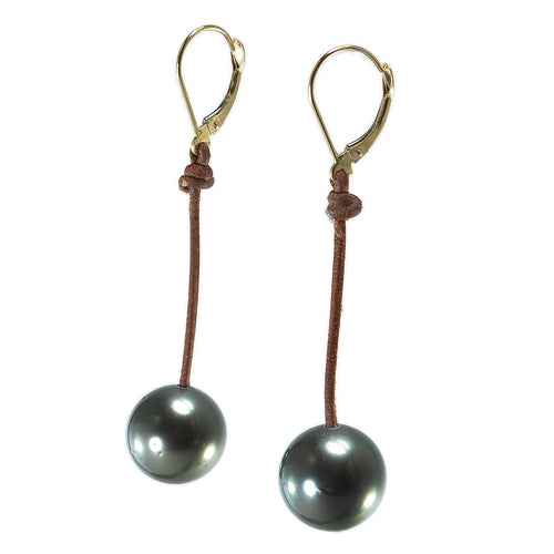 Fine Pearls and Leather Jewelry by Designer Wendy Mignot Bora Bora Single Tahitian Earrings II