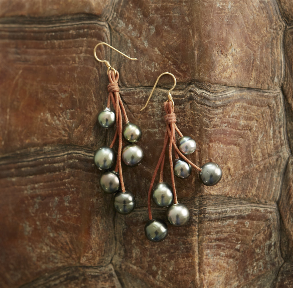 Wendy Mignot Tahitian Pearl and Leather Six Drop Earrings