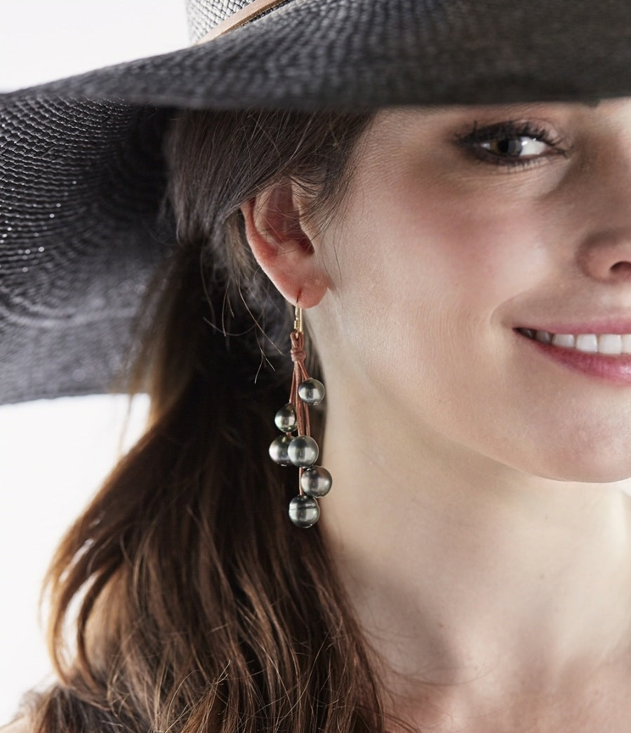 Wendy Mignot Tahitian Pearl and Leather Six Drop Earrings