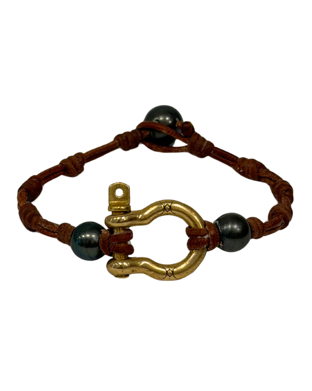 Wendy Mignot Tahitian Pearl and Brass Shackle Bracelet