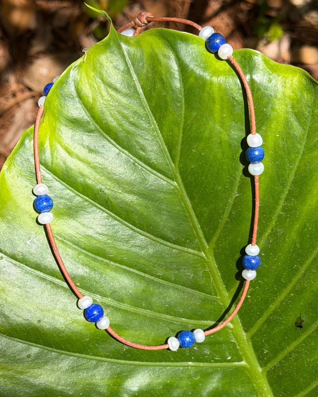 Triple Illusion Freshwater Pearl and Lapis Gem Necklace