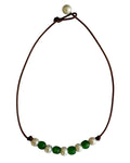 Wendy Mignot African Seaglass and Freshwater Pearl and Leather Regatta Necklace-Green