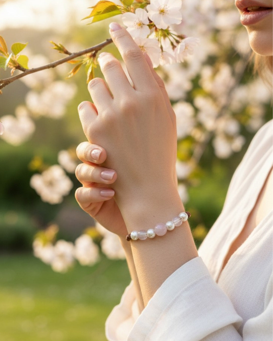 Freshwater Pearl and Leather Chevelle Bracelet with Rose Quartz