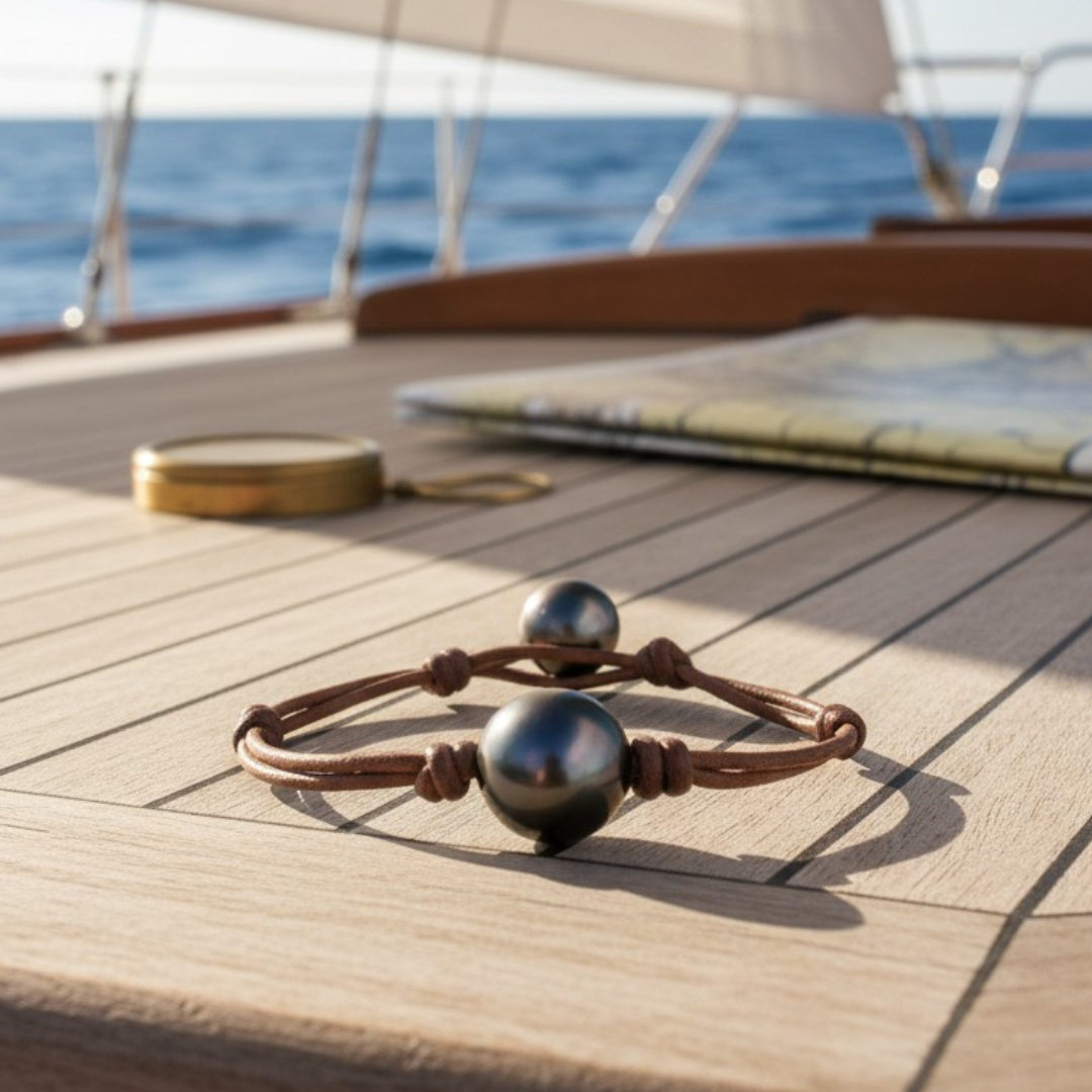 Wendy Mignot Bora Bora Single Tahitian Pearl and Leather Bracelet