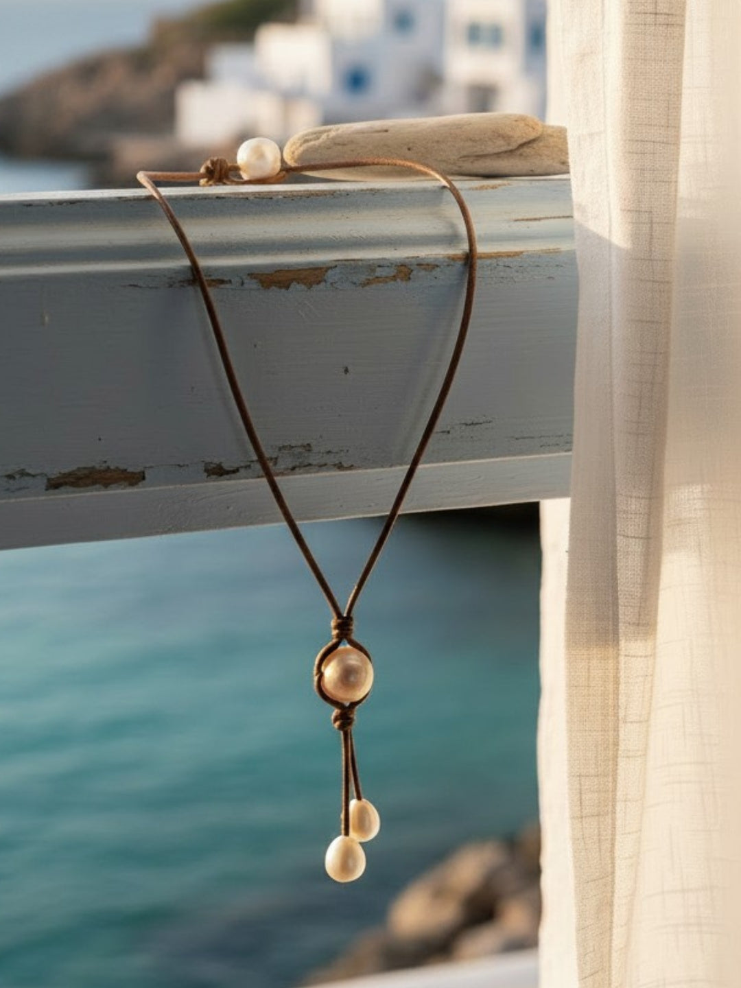 Wendy Mignot | Dawny Drop Freshwater pearl and leathr Necklace