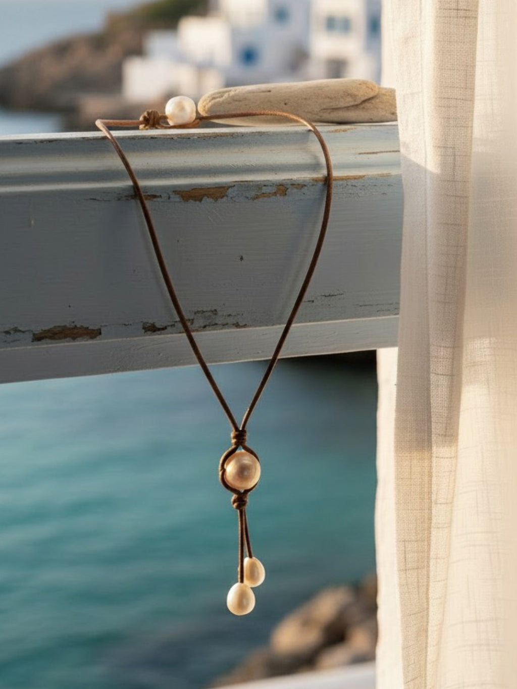 Wendy Mignot Dawny Drop Freshwater Pearl and Leather Necklace Multicolor