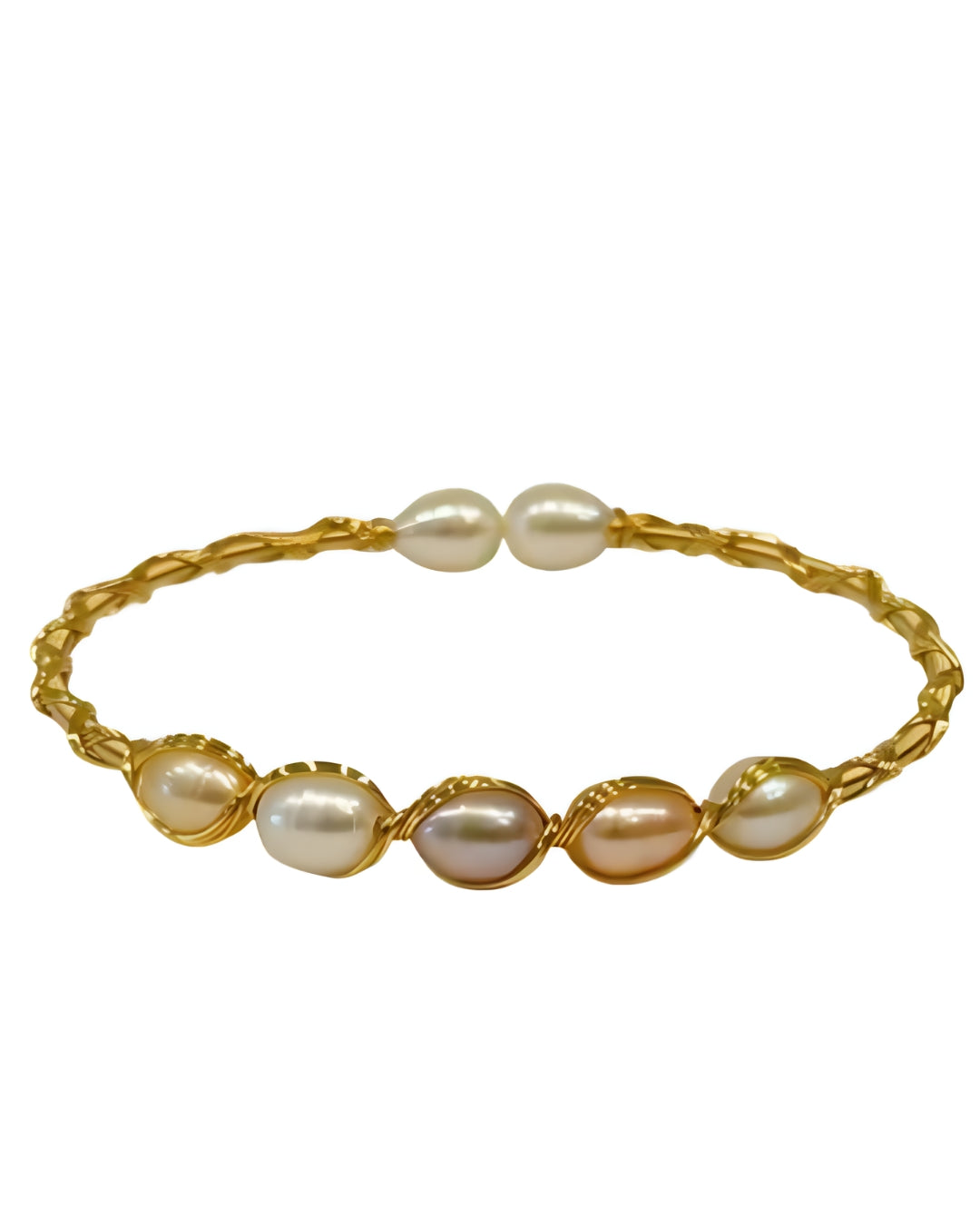 Claude Freshwater Pearl Brass Wrap Bangle Multi-Colored Pearls