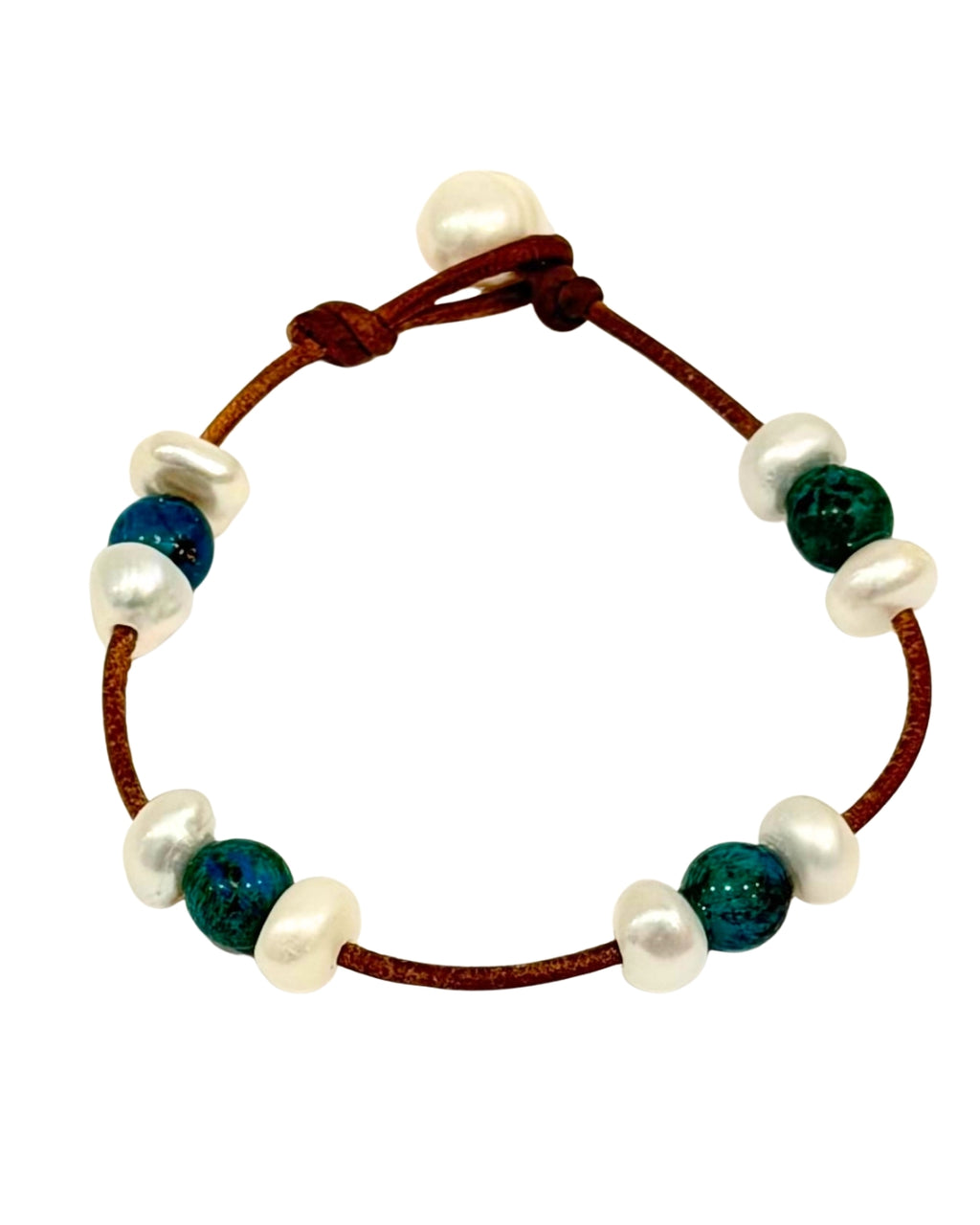 Triple Illusion Freshwater Pearl and Chrysocolla Gem Bracelet